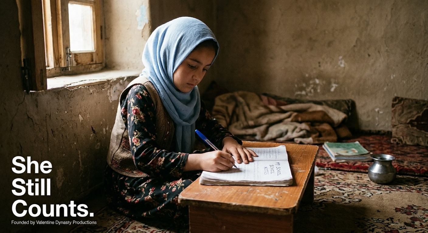 An Afghan girl writes in her notebook in a hidden classroom — She Still Counts