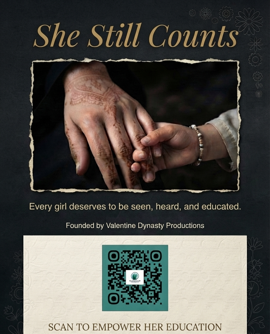 She Still Counts campaign flyer — Every girl deserves to be seen, heard, and educated